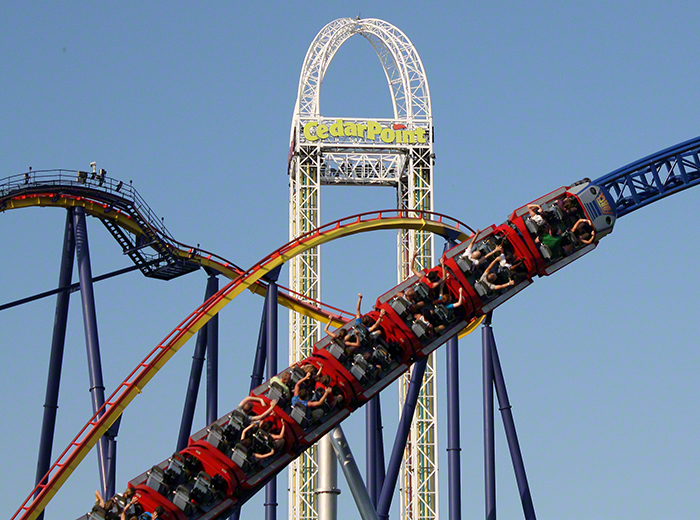 The Millennium Force Roller Coaster at Cedar Point Amusement Park, Sandusky Ohio