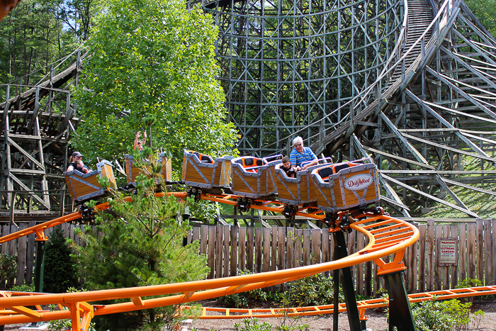 The Whistle Punk Chaser rollercoaster at Dollywood Theme Park, Pigeon Forge, Tennessee