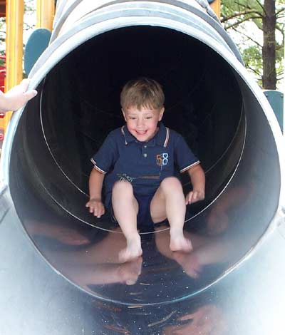 Bond playing around in Holidog's Fun Town At Holiday World, Santa Claus Indiana