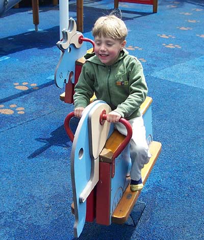 Bond playing around in Holidog's Fun Town At Holiday World, Santa Claus Indiana