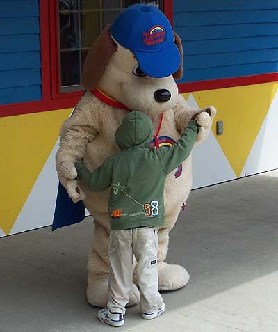 Bond dancing with Holidog At Holiday World, Santa Claus Indiana