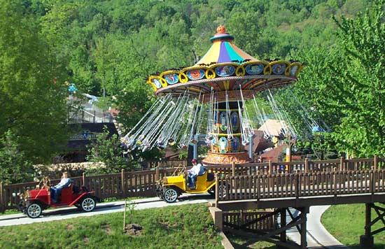 Hallowswings and the Lewis and Clark Trail Cars At Holiday World, Santa Claus Indiana