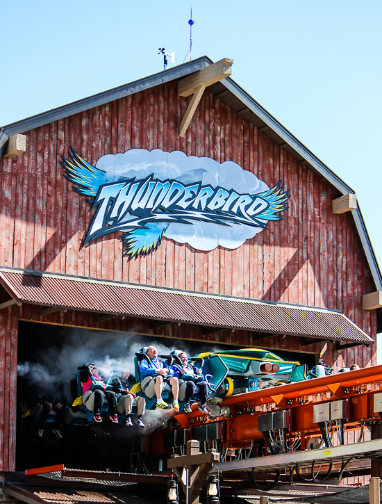 The worlds first launched Wing Rider Rollercoaster Thunderbird at Holiday World, Santa Claus, Indiana