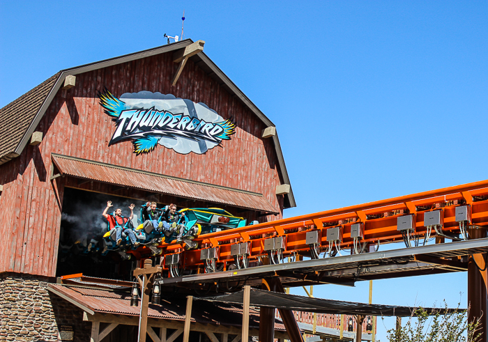 The worlds first launched Wing Rider Rollercoaster Thunderbird at Holiday World, Santa Claus, Indiana