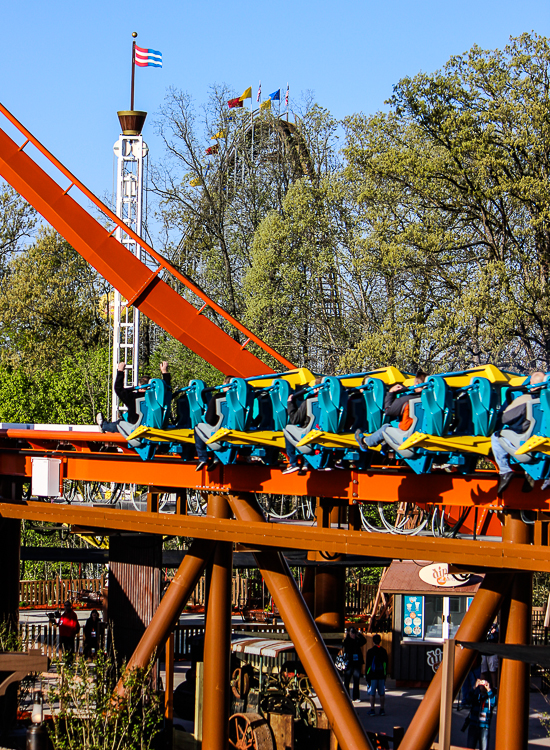 The worlds first launched Wing Rider Rollercoaster Thunderbird at Holiday World, Santa Claus, Indiana