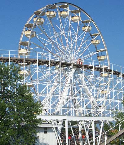 The Ferris Wheel and Hoosier Hurricane Rolelrcoaster at Indiana Beach, Monticello, Indiana