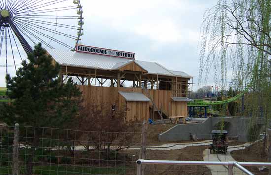 Greezed Lightnin' station construction at Six Flags Kentucky Kingdom