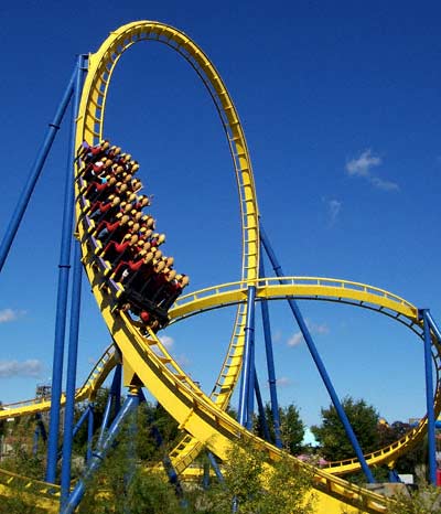 Chang, a stand-up Rollercoaster at Six Flags Kentucky Kingdom, Louisville, KY