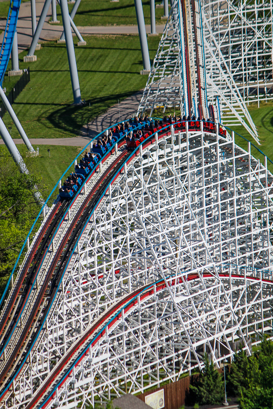 The John Allen designed Racer rollerocaster at Kings Island, Kings island, Ohio