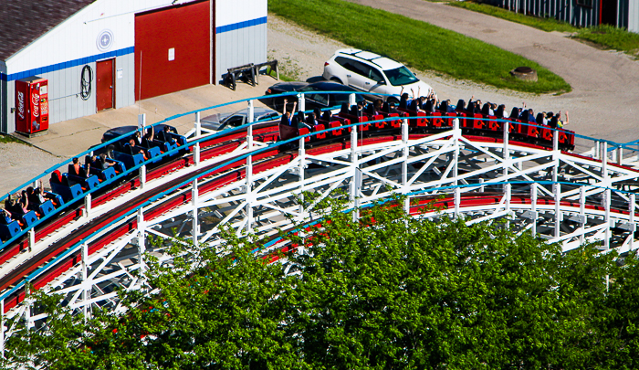 The John Allen designed Racer rollerocaster at Kings Island, Kings island, Ohio