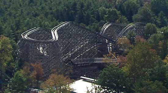 The Twister Rollercoaster from the Skyride at Knoebels Amusement Resort