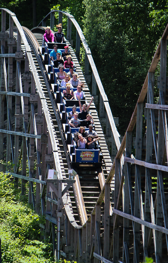 The Boulder Dash wooden roller coaster at Lake Compounce Amusement Park, Bristol, Connecticut