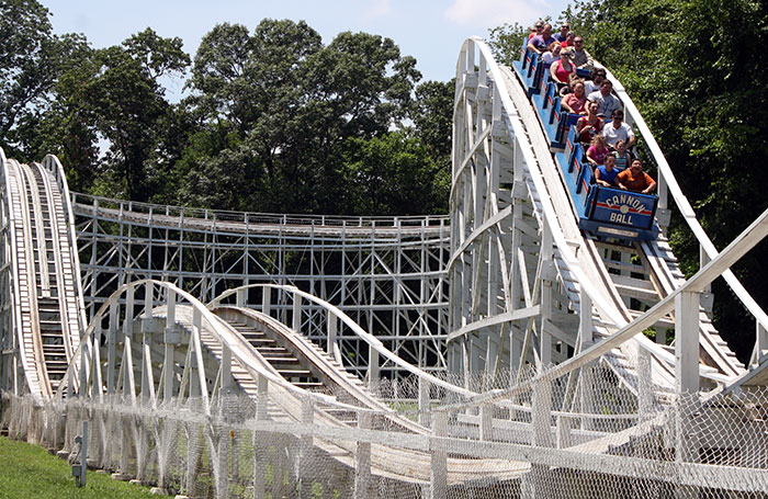 The Cannon Ball Roller Coaster at Lake Winnepesaukah Amusement Park, Rossville, Georgia