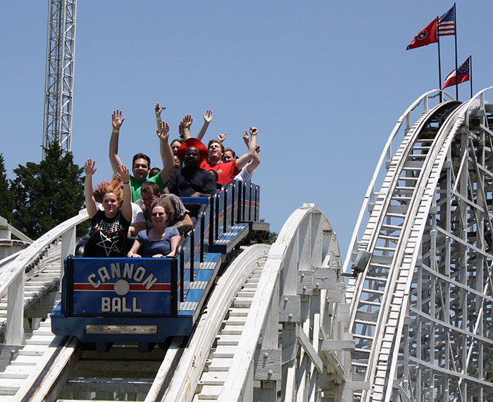 The Cannon Ball Roller Coaster at Lake Winnepesaukah Amusement Park, Rossville, Georgia