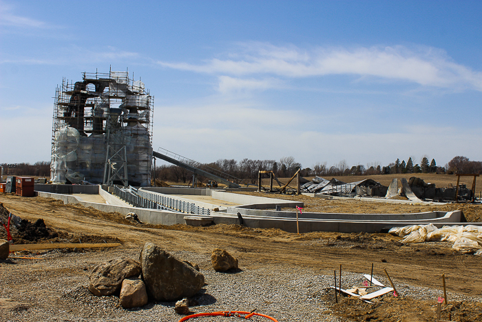 The Yuta Falls Flume in the Yuta realm at Lost Island Theme Park, Waterloo, Iowa