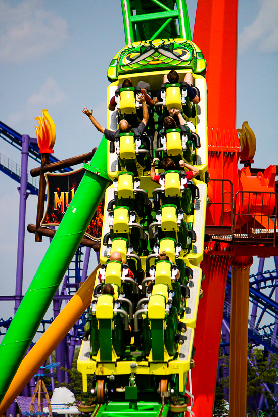 The Matugani launched looping roller coaster at Lost Island Theme Park, Waterloo, Iowa