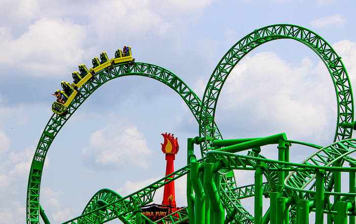 The Matugani launched looping roller coaster at Lost Island Theme Park, Waterloo, Iowa