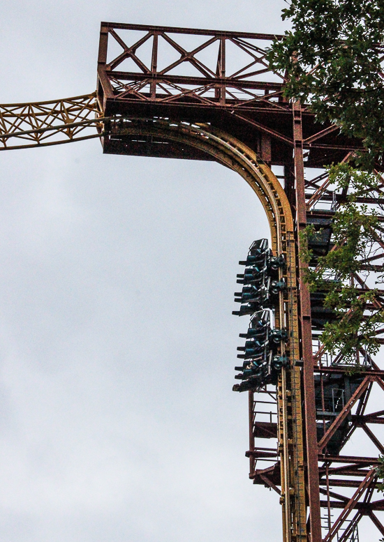 The X-Coaster roller coaster at Magic Springs and Crystal Falls Water and Theme Park, Hot Springs, Arkansas