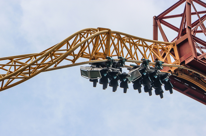 The X-Coaster roller coaster at Magic Springs and Crystal Falls Water and Theme Park, Hot Springs, Arkansas