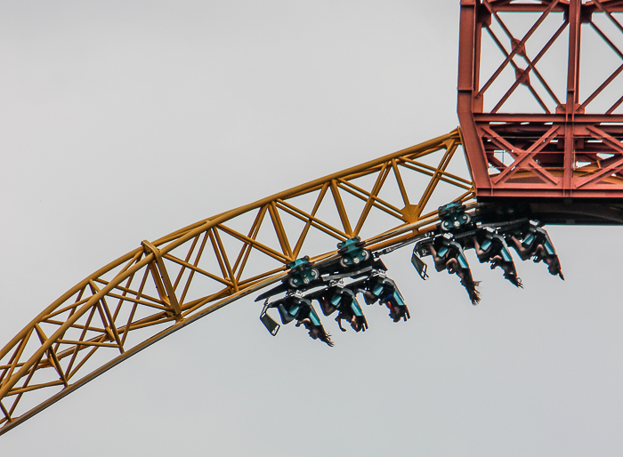 The X-Coaster roller coaster at Magic Springs and Crystal Falls Water and Theme Park, Hot Springs, Arkansas