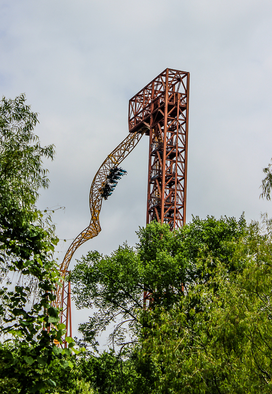 The X-Coaster roller coaster at Magic Springs and Crystal Falls Water and Theme Park, Hot Springs, Arkansas