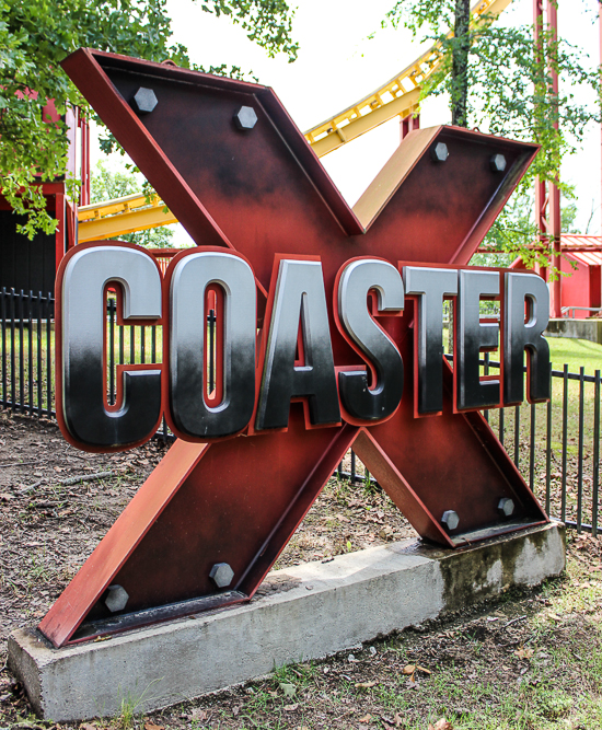 The X-Coaster roller coaster at Magic Springs and Crystal Falls Water and Theme Park, Hot Springs, Arkansas