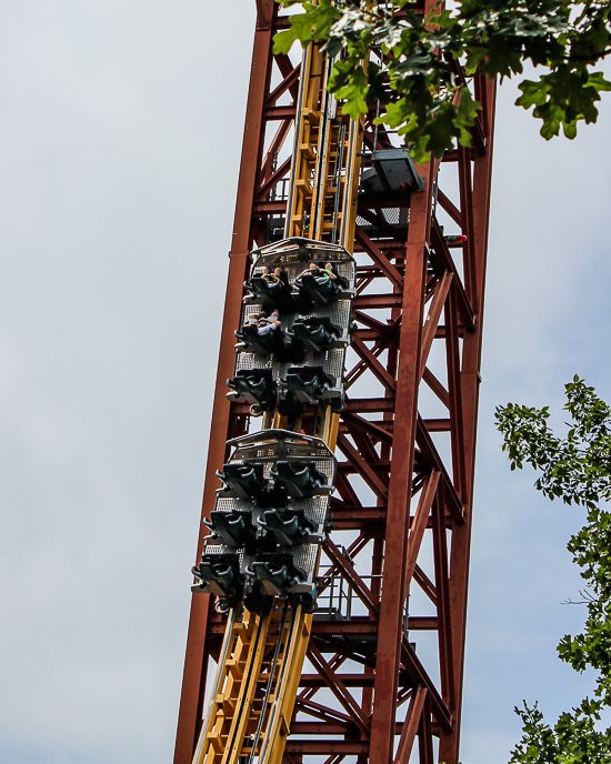 The X-Coaster roller coaster at Magic Springs and Crystal Falls Water and Theme Park, Hot Springs, Arkansas