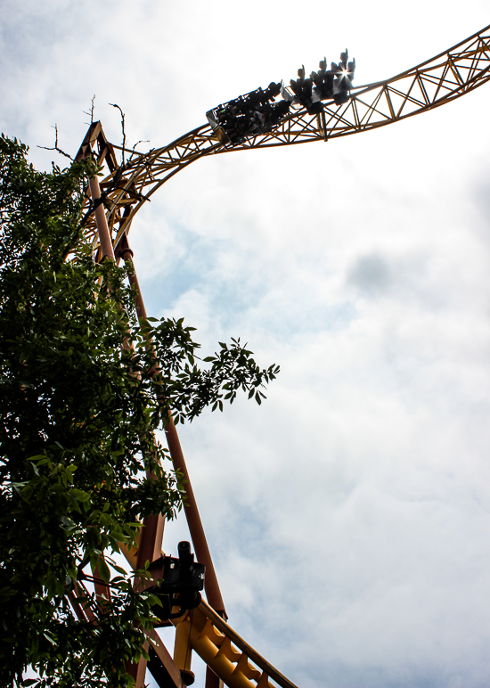 The X-Coaster roller coaster at Magic Springs and Crystal Falls Water and Theme Park, Hot Springs, Arkansas