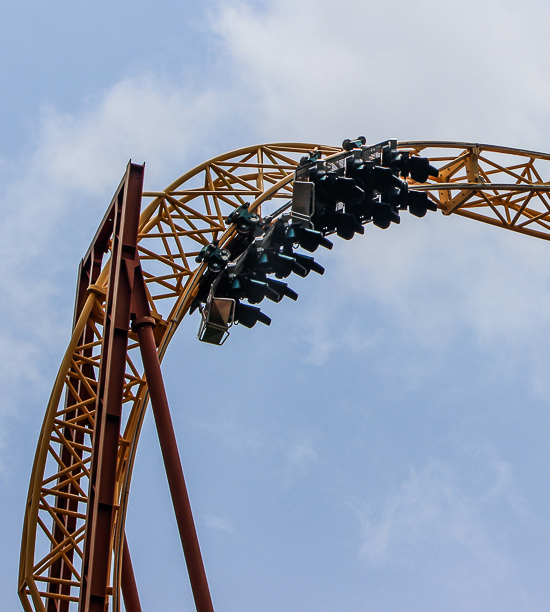 The X-Coaster roller coaster at Magic Springs and Crystal Falls Water and Theme Park, Hot Springs, Arkansas