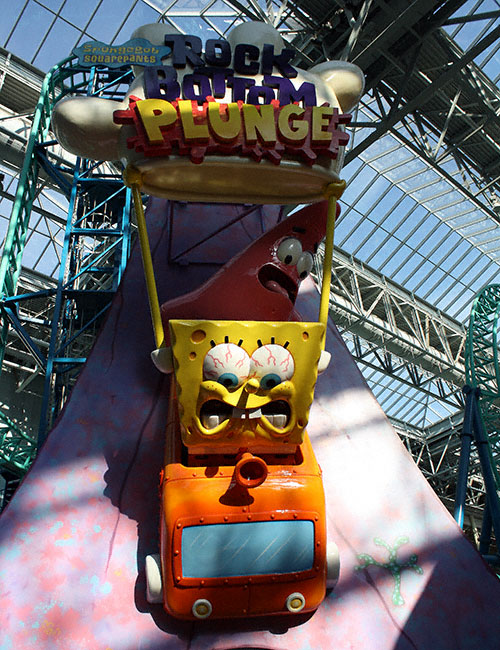 The Spongebob Squarepants Rock Bottom Plunge Rollercoaster at Nickelodeon Universe at the Mall of America, Bloomington, MN