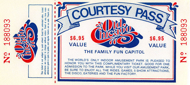 A ticket from Old Chicago Amusement Park, Bolingbrook, IL