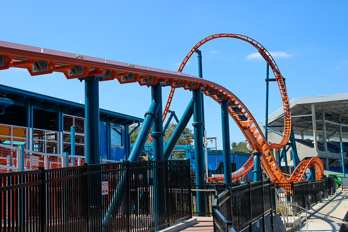 The new for 2022 Ice Breaker roller coaster at SeaWorld Orlando, Orlando, Florida