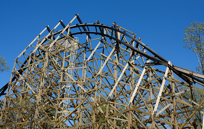 The new Outlaw Run Looping Wooden Coaster at Silver Dollar City, Branson, Missouri