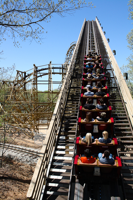 The new Outlaw Run Looping Wooden Coaster at Silver Dollar City, Branson, Missouri