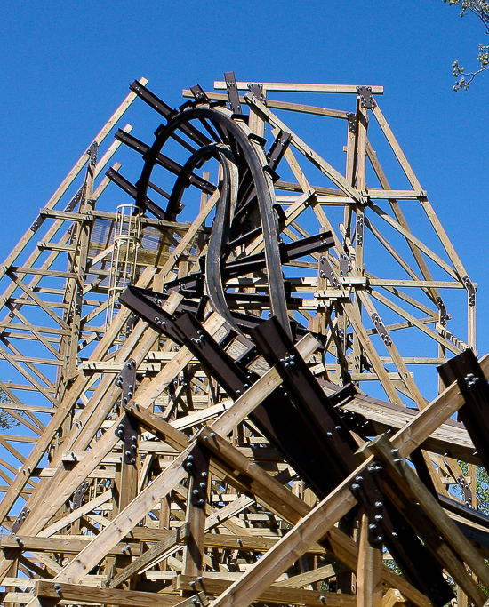 The new Outlaw Run Looping Wooden Coaster at Silver Dollar City, Branson, Missouri