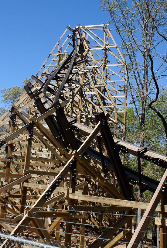 The new Outlaw Run Looping Wooden Coaster at Silver Dollar City, Branson, Missouri