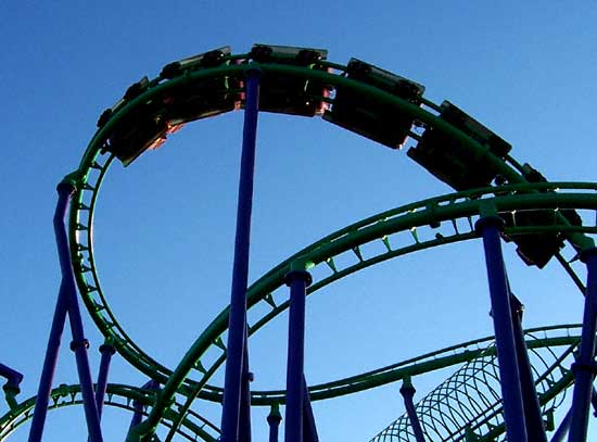 The Joker's Jinx Rollercoaster At Six Flags America, Largo, MD