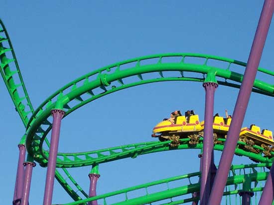 The Joker's Jinx Rollercoaster At Six Flags America, Largo, MD