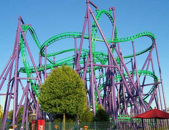 The Joker's Jinx Rollercoaster At Six Flags America, Largo, MD