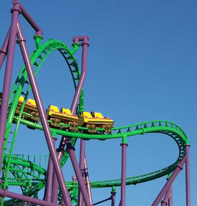 The Joker's Jinx Rollercoaster At Six Flags America, Largo, MD