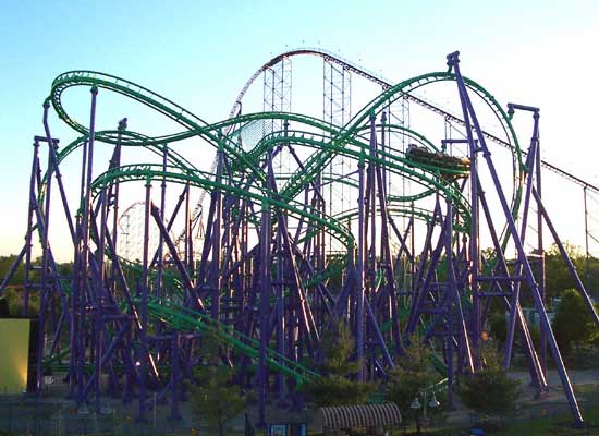 The Joker's Jinx Rollercoaster At Six Flags America, Largo, MD