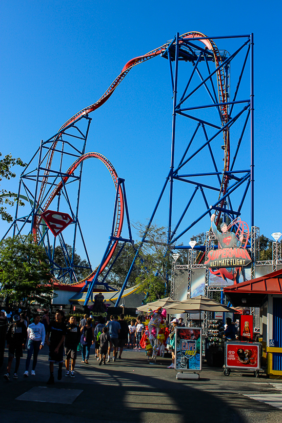 Superman The Ultimate Flight roller coaster at Six Flags Discovery Kingdom, Vallejo, California