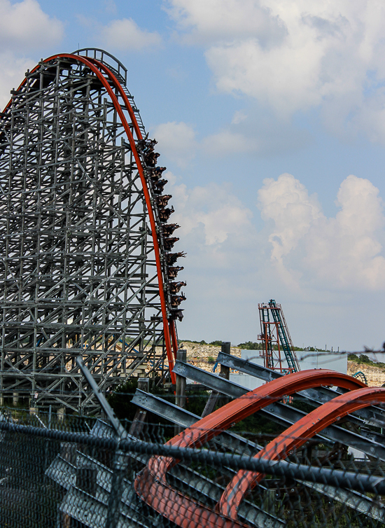 The Iron Rattler rollercoaster at Six Flags Fiesta Texas, San Antonio, Texas