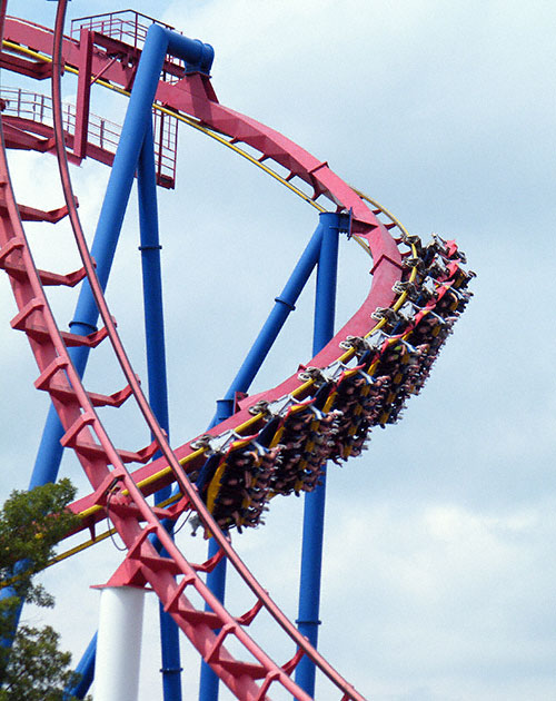 The Superman Ultimate Flight rollercoaster at Six Flags Great Adventure, Jackson, New Jersey