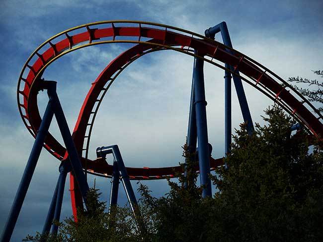 The Superman Ultimate Flight Rollercoaster at Six Flags Great America, Gurnee, Illinois