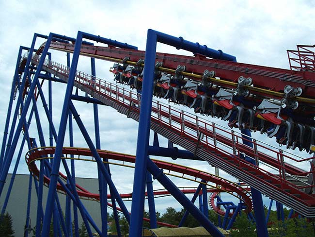 The Superman Ultimate Flight Rollercoaster at Six Flags Great America, Gurnee, Illinois