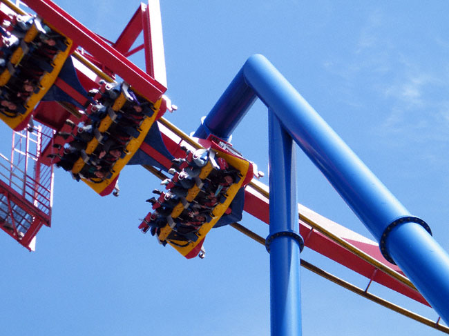 The Superman Ultimate Flight Roller Coaster at Six Flags Great America, Gurnee, Illinois