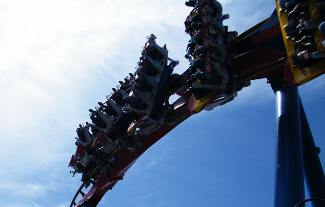 The Superman Ultimate Flight Roller Coaster at Six Flags Great America, Gurnee, Illinois