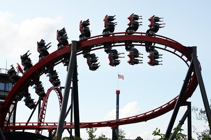 The X-Flight roller coaster at Six Flags Great America, Gurnee, Illinois