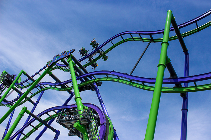 The Joker 4D Free Fly Coaster at Six Flags Great America, Gurnee, Illinois